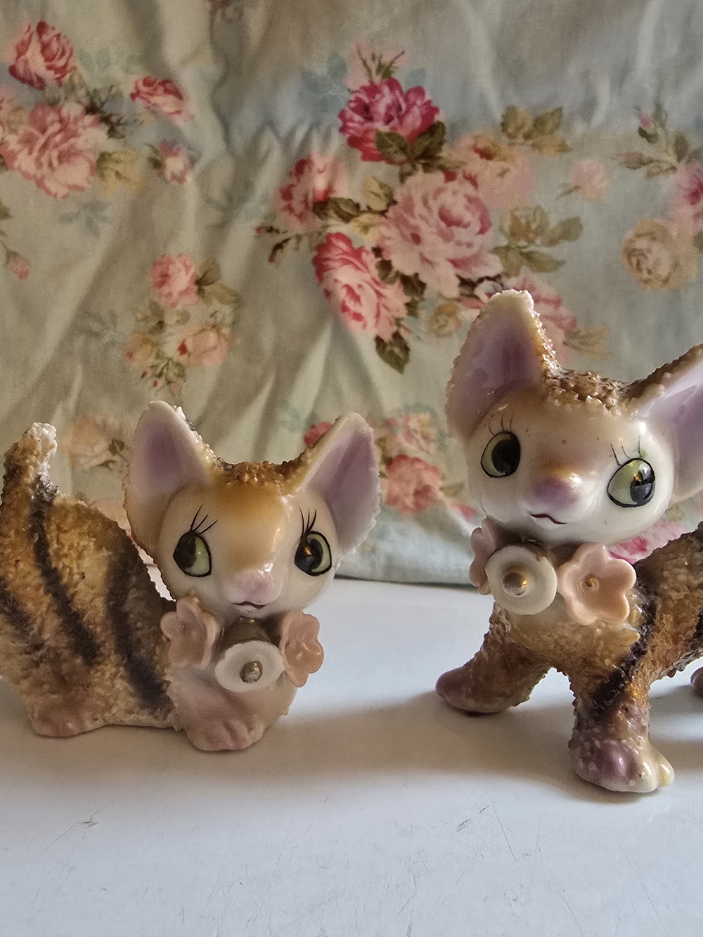 Set Of 2 Adorable Vintage MCM Sugared Kitty Cat Figurines